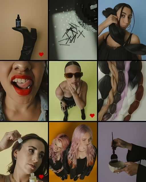 Collage of fashion and beauty shots, featuring hair styling and skincare products.