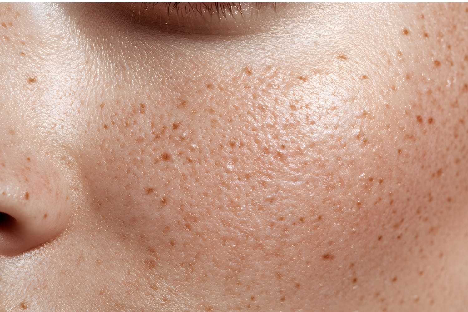 Close-up of skin with visible freckles and pores.